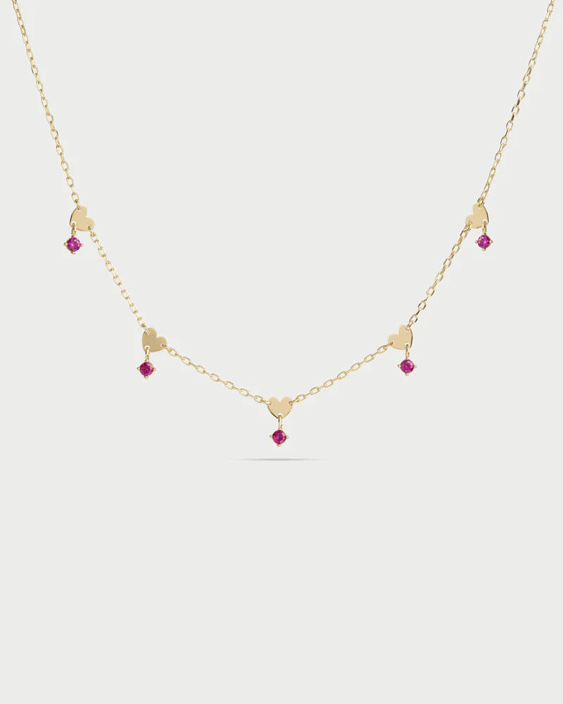 COLLANA 5 CUORI ZIRCONI ROSSI