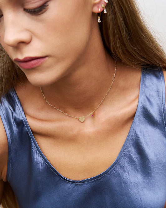 COLLANA GIROCOLLO ARGENTO DORATO CON CUORE E ZIRCONE PENDENTE