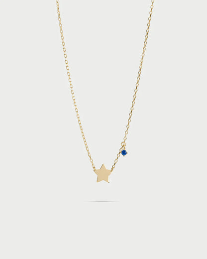 COLLANA ARGENTO DORATO CON STELLA SPECCHIO E ZIRCONE BLU