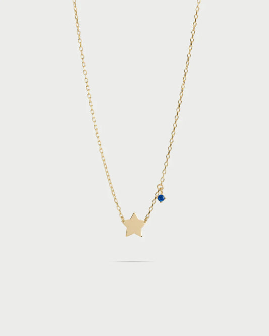 COLLANA ARGENTO DORATO CON STELLA SPECCHIO E ZIRCONE BLU