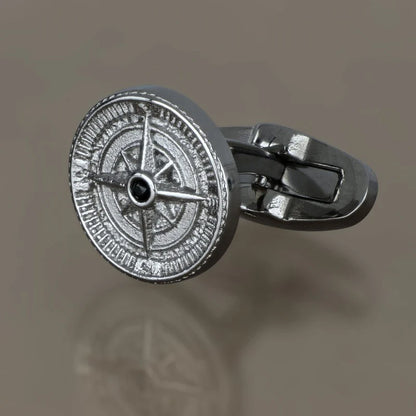 GOYATE' - GEMELLI IN ACCIAIO CON ROSA DEI VENTI E ZIRCONE CENTRALE NERO