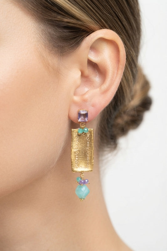 SICYLUI - PEARL AMAZONITE AND CRYSTAL DANGLE EARRINGS