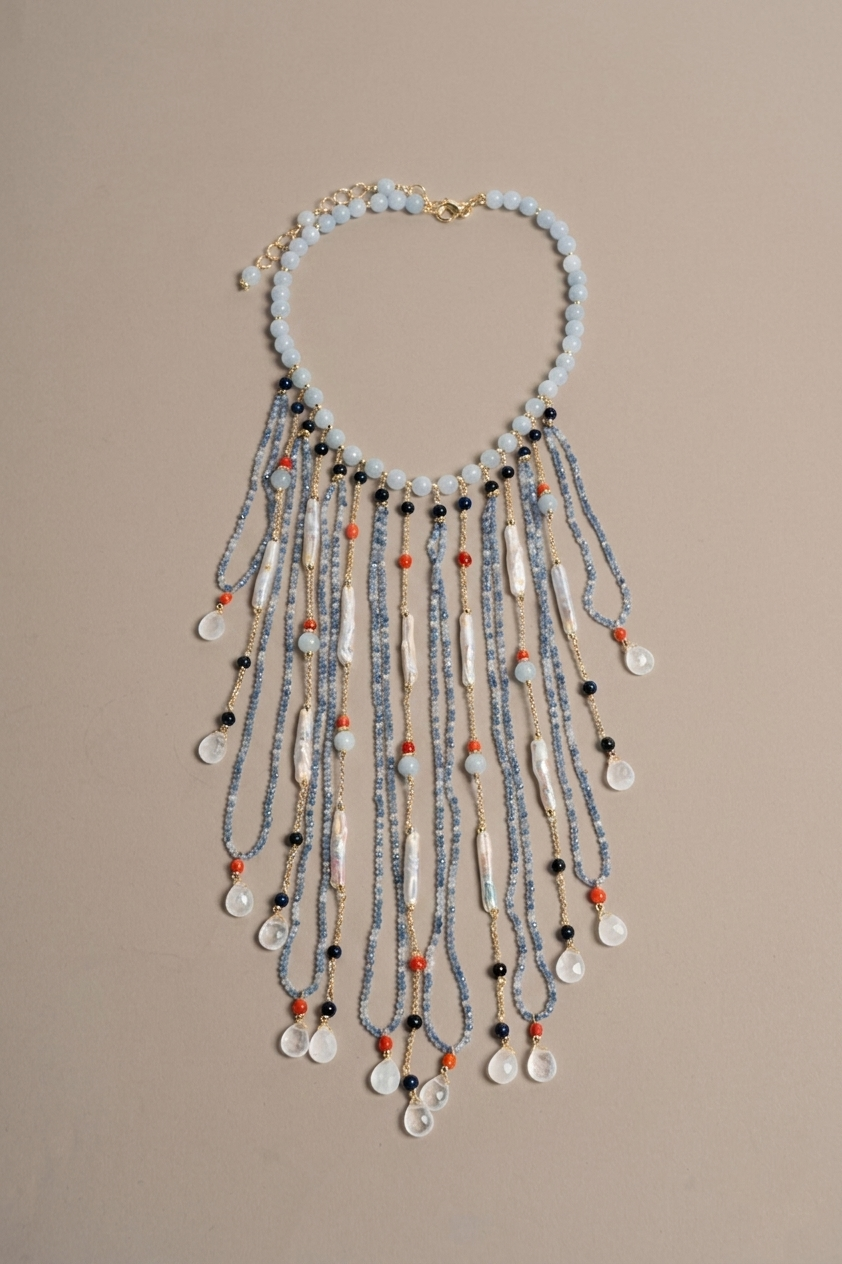 SICYLUI - COLLANA CON FRANGE DI CORALLO E GIADA