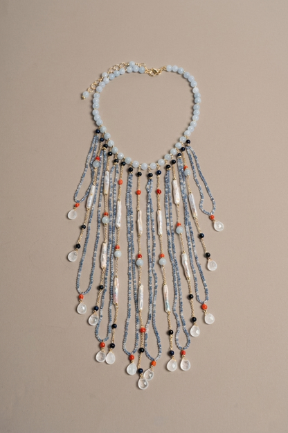 SICYLUI - COLLANA CON FRANGE DI CORALLO E GIADA
