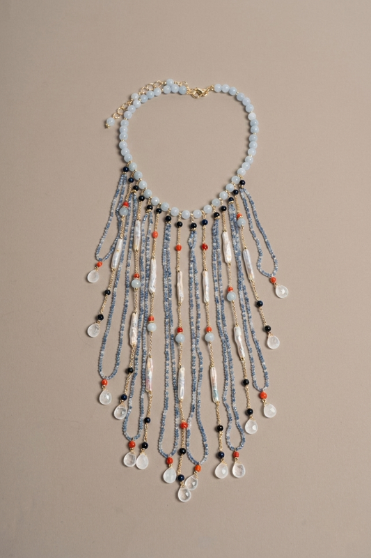 SICYLUI - COLLANA CON FRANGE DI CORALLO E GIADA