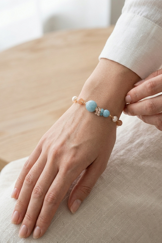 SICYLUI - BRACCIALE CON GIADA AZZURRA E BEIGE E PERLE