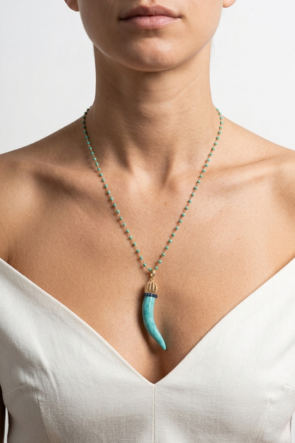 SICYLUI - NECKLACE WITH TIFFANY CERAMIC HORN AND CROWN WITH WHITE ZIRCONIA