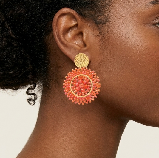 SANTIBE' - BABY ESPAGNOLA EARRINGS IN BRASS AND CORAL ZIRCONIA