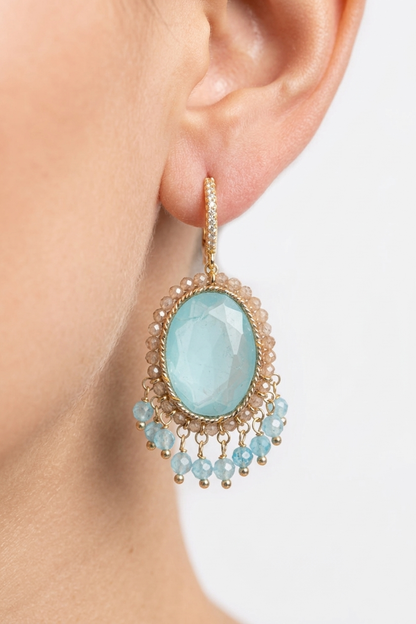 SICYLUI - ORECCHINI PENDENTI CRISTALLO ACQUAMARINE E BEIGE