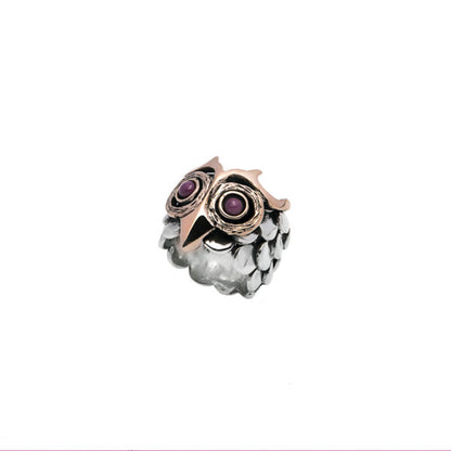 NEMORIS - ANELLO A FASCIA IN ARGENTO E BRONZO CON RUBINI