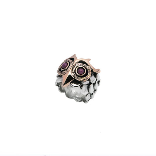NEMORIS - ANELLO A FASCIA IN ARGENTO E BRONZO CON RUBINI