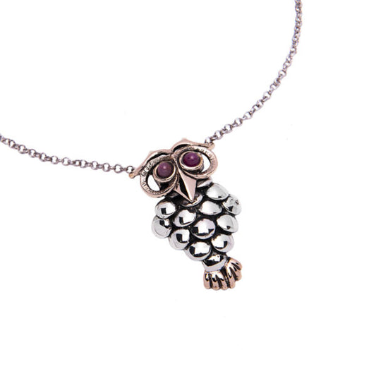 COLLANA CIONDOLO CIVETTA RUBINI