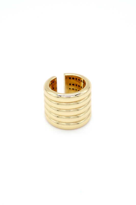 ANELLO FASCIA RIGATO ARGENTO DORATO