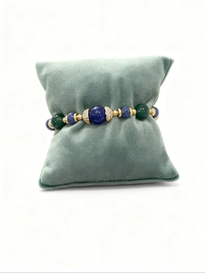 PABLO - BRACCIALE OTTONE AGATA VERDE E QUARZO BLU