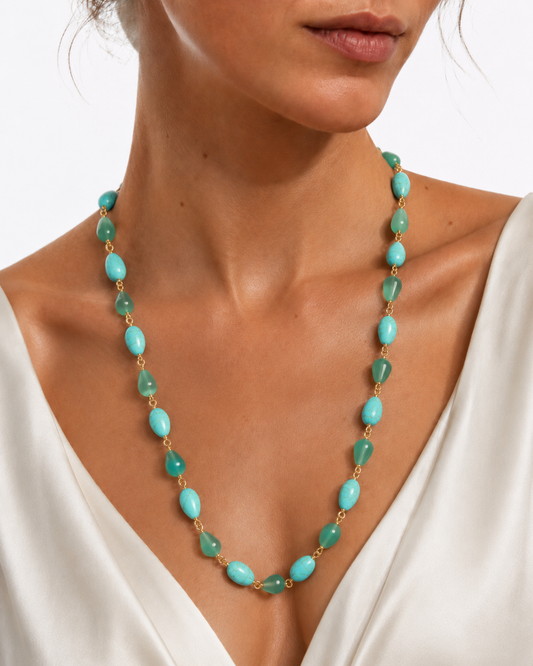 SILVER AND TURQUOISE AND GREEN STONES NECKLACE