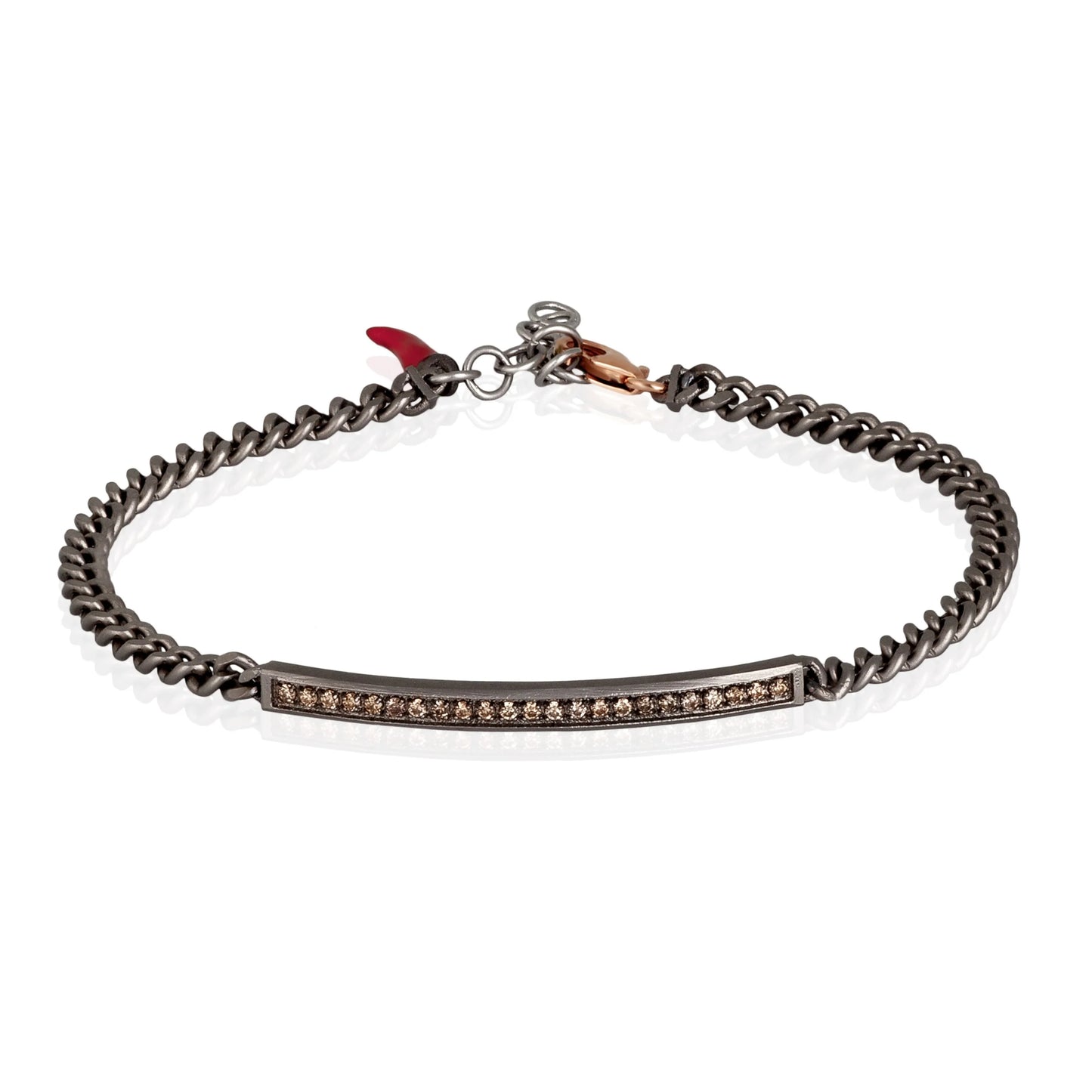 MANO J - BRACCIALE UOMO IN TITANIO CON BARRETTA, DIAMANTI BROWN CON UNA CATENA GROUMETTE E ORO ROSSO 9KT