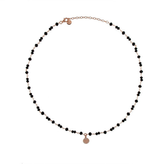 COLLANA ARGENTO ROSE' CON PIETRE NERE E CIONDOLO CUORE