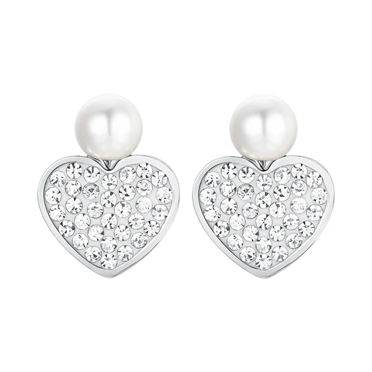 LUCA BARRA - ORECCHINI DONNA IN ACCIAIO PERLA E CUORE