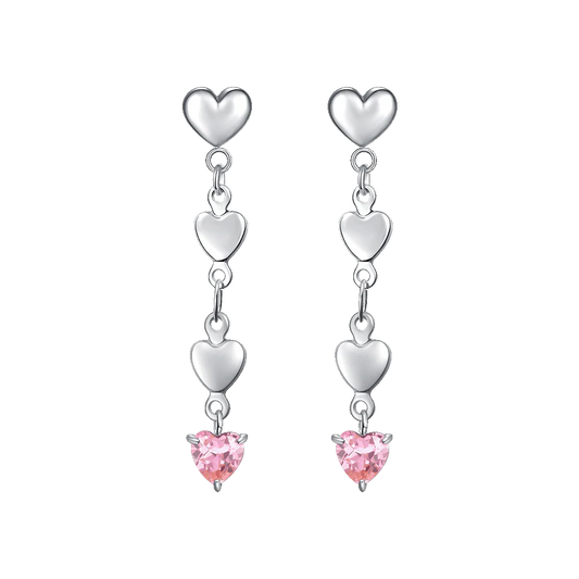 LUCA BARRA - ORECCHINI DONNA IN ACCIAIO CON CUORI E ZIRCONE ROSA