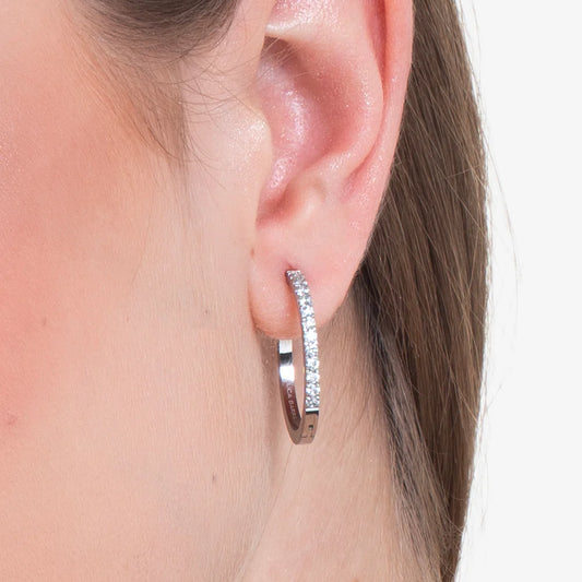 LUCA BARRA - MONO ORECCHINO IN ACCIAIO CON CRISTALLI BIANCHI