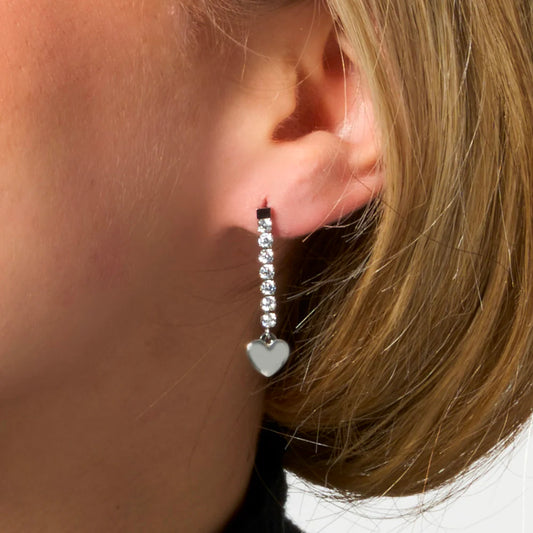 LUCA BARRA - ORECCHINI DONNA IN ACCIAIO CON CUORE E ZIRCONI BIANCHI