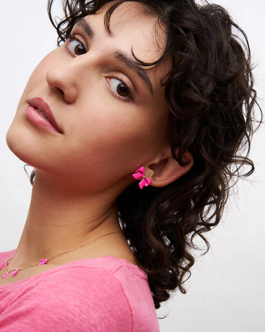ORECCHINI LOBO FIOCCO ARGENTO DORATO E SMALTO FUCSIA