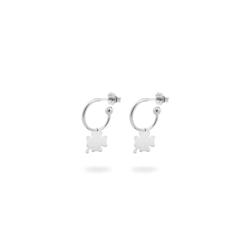ORECCHINI CERCHI ARGENTO RODIO PENDENTE QUADRIFOGLIO