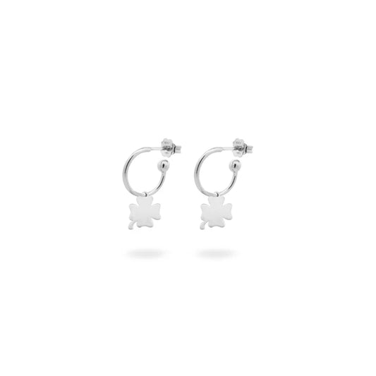 ORECCHINI CERCHI ARGENTO RODIO PENDENTE QUADRIFOGLIO