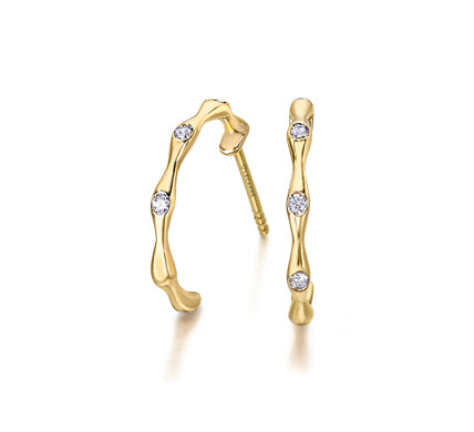 LE CARRE' - ORECCHINI  CERCHI BAMBU ORO GIALLO E DIAMANTI