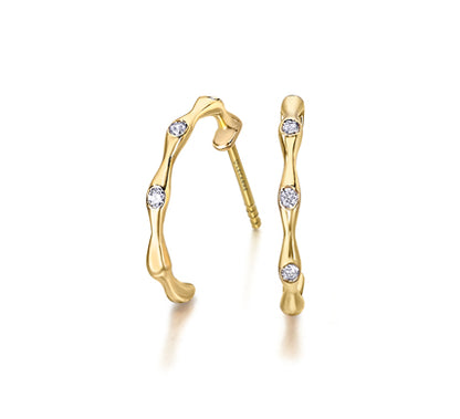 LE CARRE' - ORECCHINI  CERCHI BAMBU ORO GIALLO E DIAMANTI