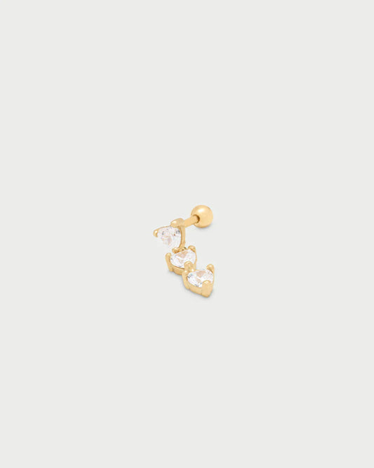 PIERCING ARGENTO DORATO CON CUORI ZIRCONI BIANCHI