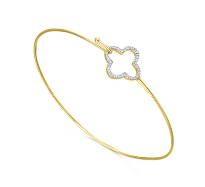 LE CARRE' - BRACCIALE RIGIDO ORO GIALLO E QUADRIFOGLIO IN DIAMANTI