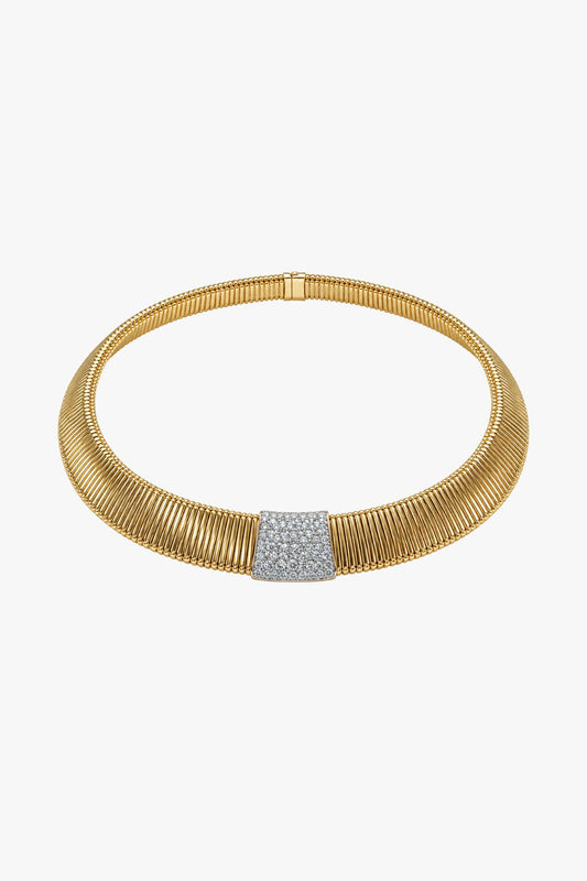 LEO PIZZO - COLLIER GIROCOLLO TUBOGAS CON PAVE CENTRALE DI DIAMANTI