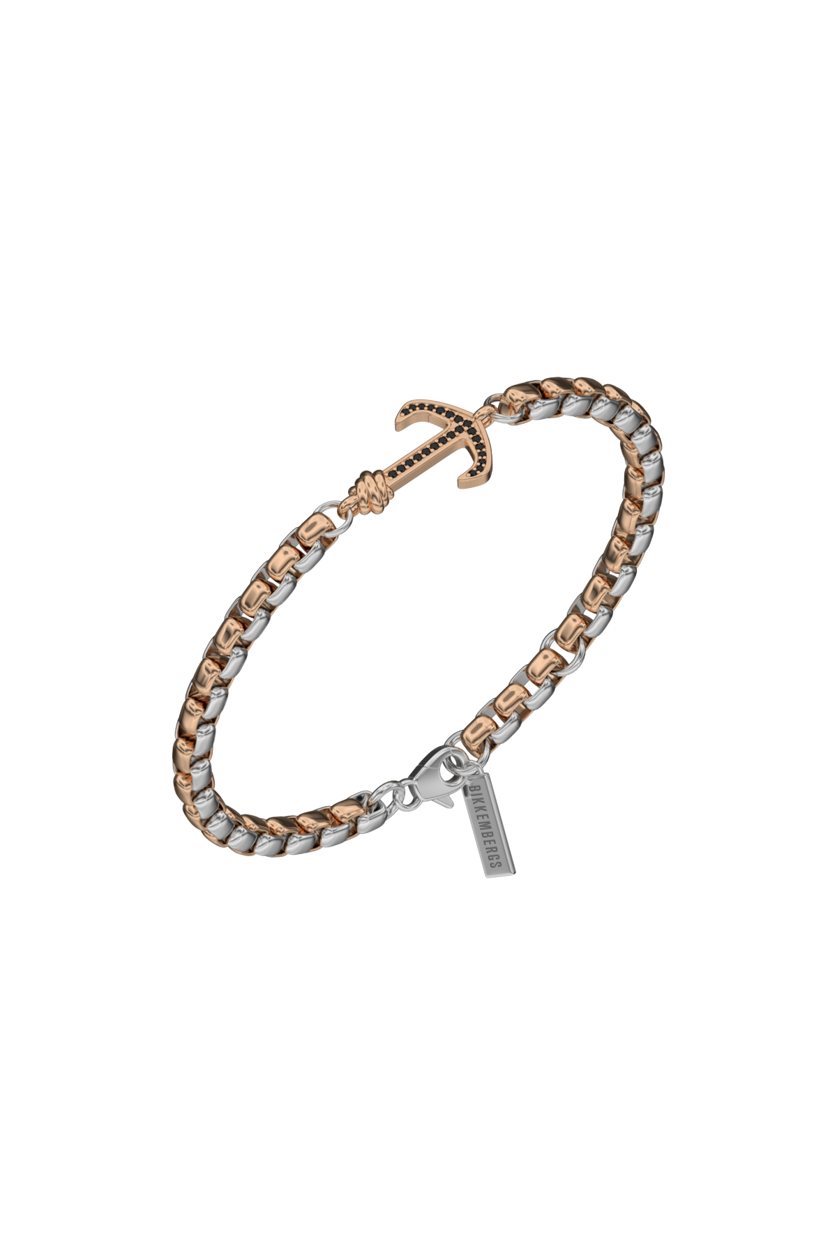 BIKKEMBERGS - BRACCIALE MARINE IN ACCIAIO RODIO E ROSE' CON ANCORA CENTRALE