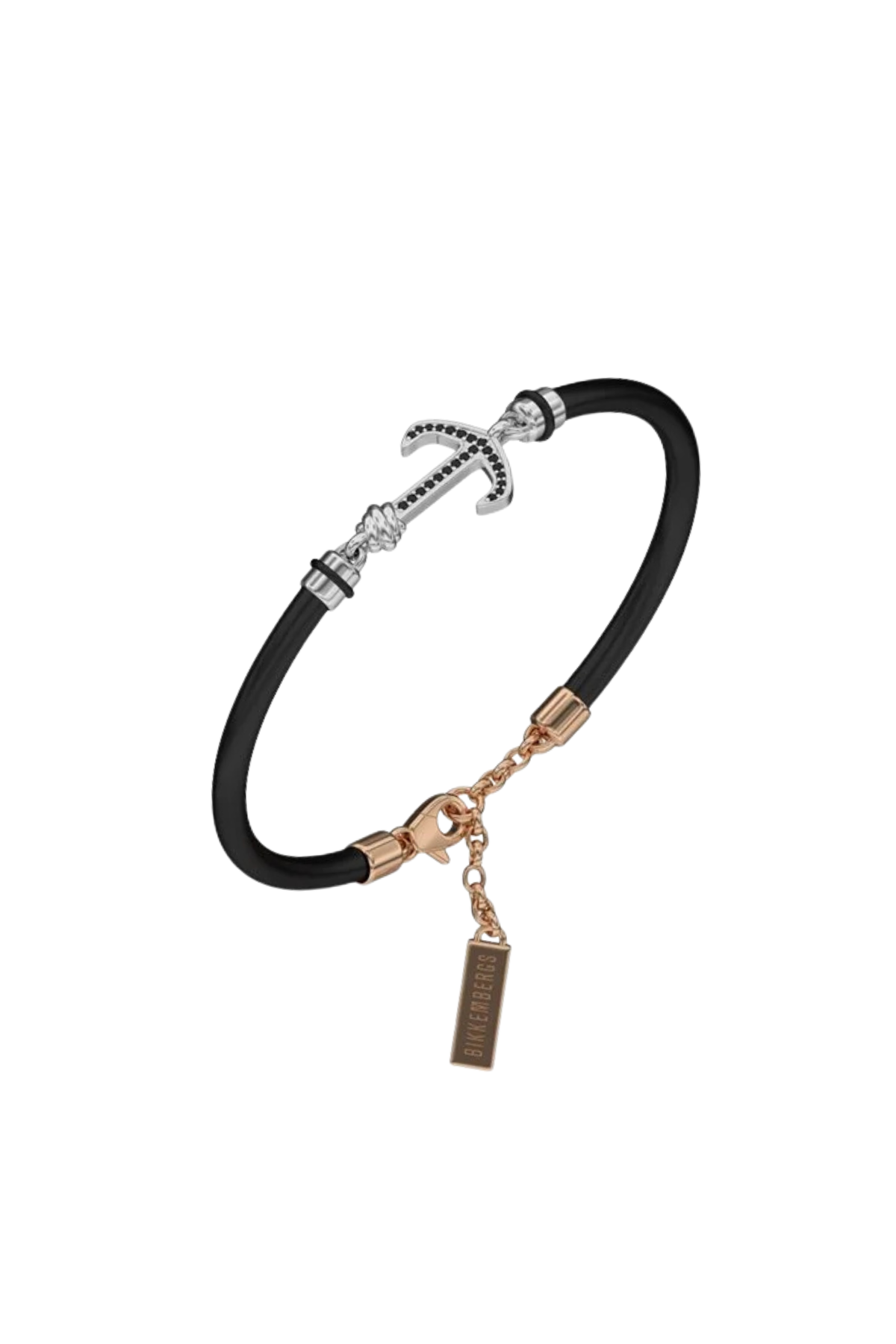 BIKKEMBERGS - BRACCIALE MARINE IN SILICONE NERO E INSERTI DI ACCIAIO E ANCORA