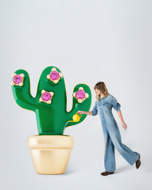 CHARM BAR - CIONDOLO CACTUS SMALTO VERDE ZIRCONI ROSA