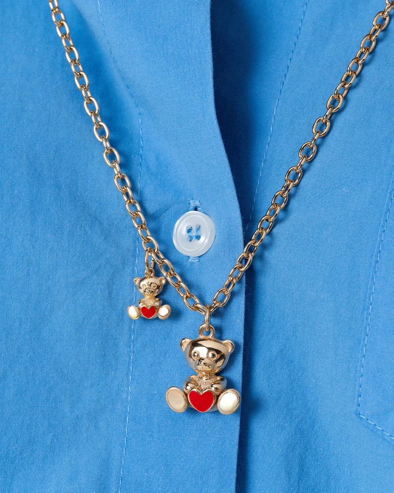 CHARM BAR - CIONDOLO ORSO BERTO XL ARGENTO DORATO E CUORE SMALTO ROSSO