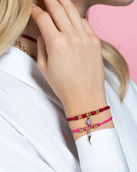 CHARM BAR - CIONDOLO CORNO ARGENTO DORATO E ZIRCONI BIANCHI