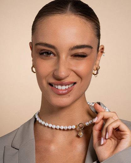 CHARM BAR - COLLANA GIROCOLLO PERLE CON MOSCHETTONE DORATO
