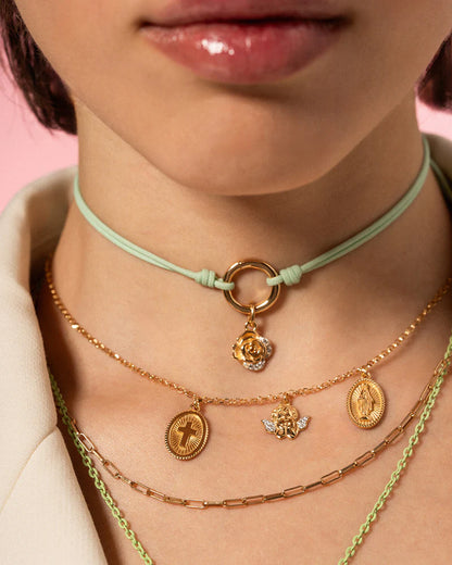 CHARM BAR - CIONDOLO ROSA ARGENTO DORATO E ZIRCONI