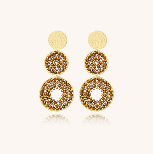 SANTIBE' - SEVILLANA EARRINGS BRASS HOOPS AND CHAMPAGNE BRONZE ZIRCONIA