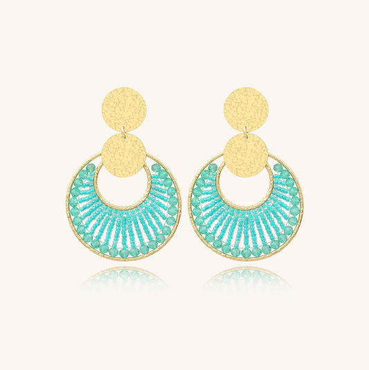 SANTIBE' - MOON EARRINGS IN BRASS AND TURQUOISE ZIRCONIA