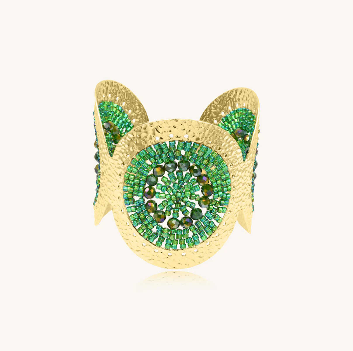 SANTIBE' - BRACCIALE FUEGO CUFF IN OTTONE E ZIRCONI VERDE OASI