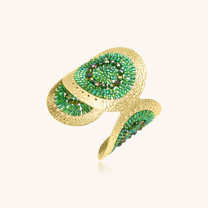 SANTIBE' - BRACCIALE FUEGO CUFF IN OTTONE E ZIRCONI VERDE OASI