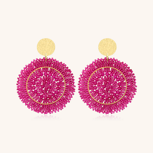 SANTIBE' - ESPAGNOLA EARRINGS BRASS HOOPS AND FUCHSIA ZIRCONIA