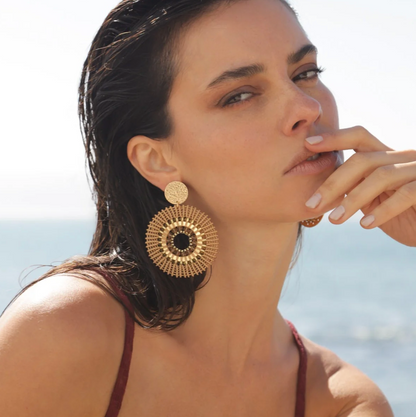 SANTIBE' - ORECCHINI MAXI ANDES IN OTTONE E ZIRCONI BEIGE BRONZO
