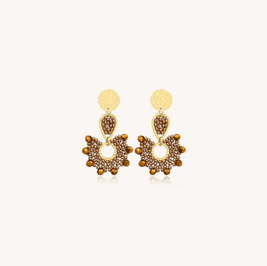 SANTIBE' - OPHELIA EARRINGS IN BRONZE CHAMPAGNE BRASS AND ZIRCONIA