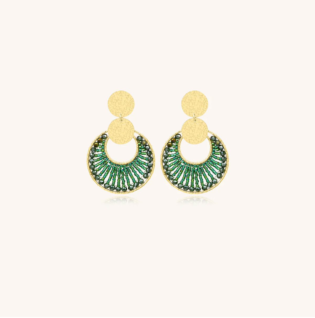 SANTIBE' - ORECCHINI LUNA IN OTTONE E ZIRCONI VERDE OASI