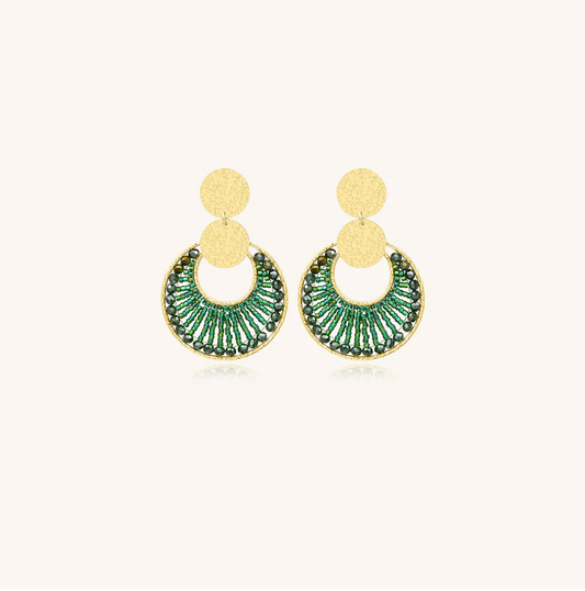 SANTIBE' - MOON EARRINGS IN BRASS AND OASIS GREEN ZIRCONIA