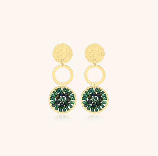 SANTIBE' - NEVADA EARRINGS IN BRASS AND OASIS GREEN ZIRCONIA